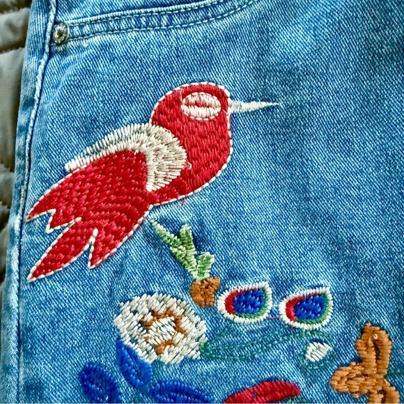 Umgee Embroidered Floral Bird Boho Mini Denim Jean Skirt Size Small - Picture 3 of 11